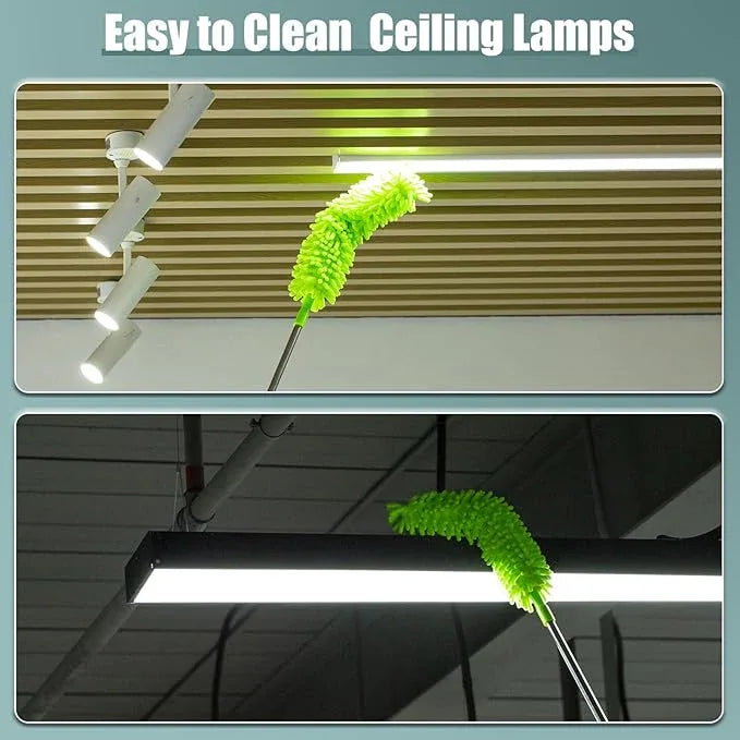 Microfiber Duster with Extension Pole 30 to 100'', Bendable Reusable Washable Feather Dusters for Cleaning High Ceiling Fan, Cobweb, Blinds, Keyboard, Furniture & Cars, Green Gift for Women (11 PCS) - NeatNest