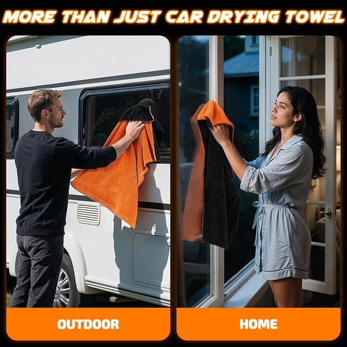 2-Pack 1200 GSM Car Drying Towels – Microfiber Towels for Cars (36" x 24"), Ultra-Absorbent, Streak-Free, Scratch-Free, No Water Spots, Double-Twist Pile & Edgeless Design(Orange)