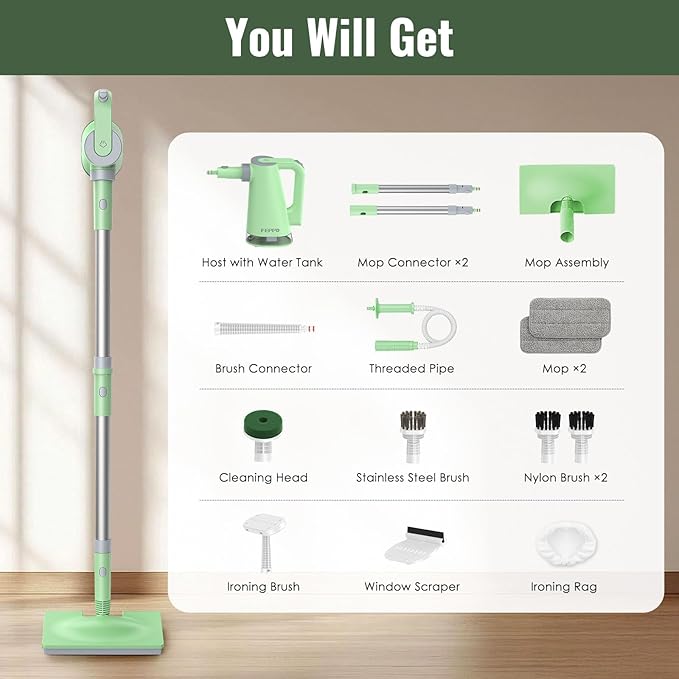 FEPPO Steam Mop & Detachable Handheld Steam Cleaner for Home and Floor Cleaning, 15s Heat-Up, 230°F Floor Steamer for Deep Cleaning with Multi-purpose Attachments Hardwood Floors, Tile,Grout,Furniture