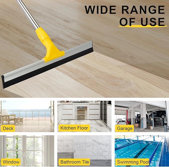 17.2"Professional Floor Scrubber Shower Squeegee,Rubber Silicone Broom with Long Stainless Steel Handle for Kitchen, Swimming Pool, Concrete Floors,Shower Tiles,Garages,Windows,Glass,Pet Hair Removal - NeatNest