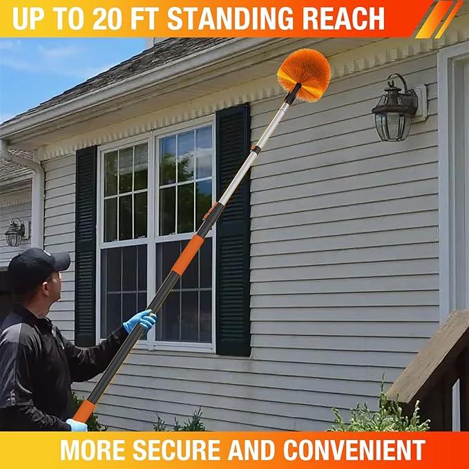12FT (20FT Reach) Cobweb Duster with Extension Pole, Spider Web Brush for Cleaning Extendable, Professional Ceiling and Corner Dusters for Outdoor Indoor Use - NeatNest