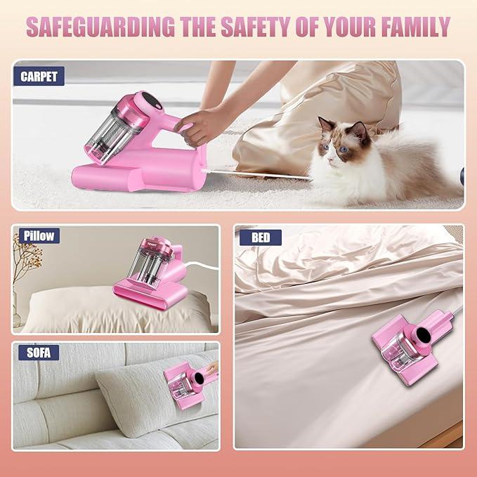 Mattress Vacuum Bed Vacuum Cleaner with 253.7nm UV-C Light, Hyper Helix Motor with 16kPa Strong Suction & 33000 RPM/Min Tapping, HEPA Filter, 149℉ Heat & Ultrasonic & Anion for Bed and Pet - NeatNest