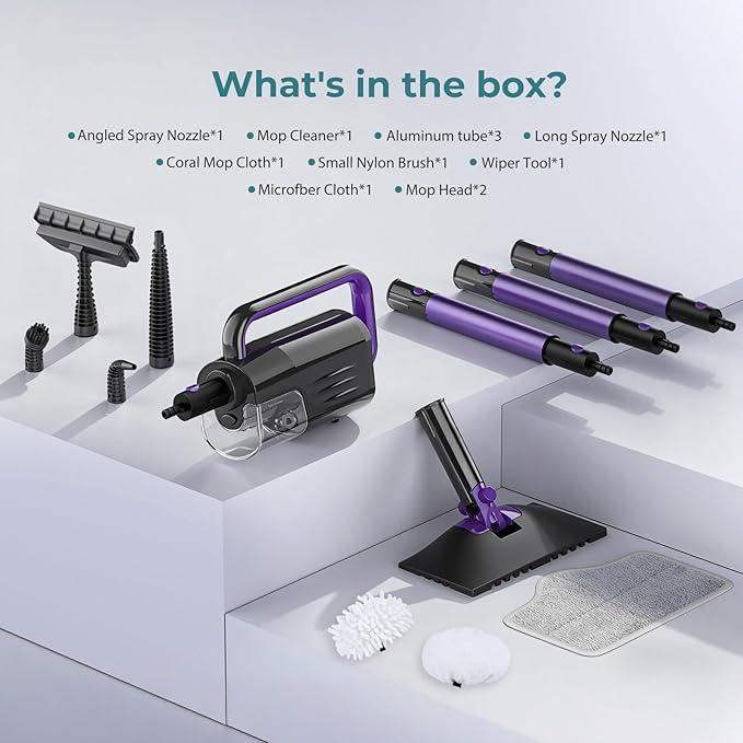 Steam Mop, Steam Cleaner with 400ML Water Tank, 2 Washable Pads, 23FT Power Cable floor steamer, Detachable Steam Mops for sealed Hard Floors, Marble, Stone, Hardwood (Purple) - NeatNest