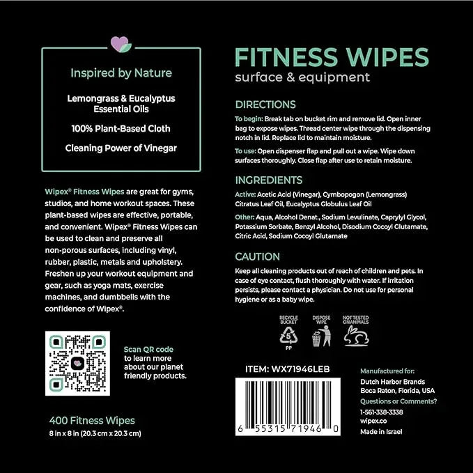 Wipex Gym Cleaning Wipes Bundle - Get (1) 400ct Lemongrass Surface Wipes & (1) 225ct Body Cloths for After Workout, Plant-Based Fitness Equipment Wipes, Clean Surfaces & Mats and Peloton Bike - NeatNest