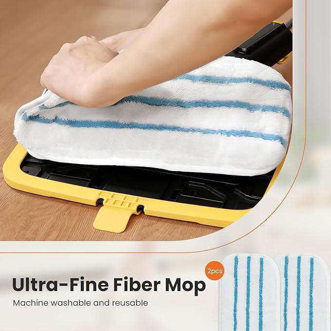 Sweetcrispy Steam Mop for Floor Cleaning,Lightweight Floor Steamer Cleaner for Hardwood/Tile/Laminate Floors Carpet, 2 Washable Pad, Black and Yellow - NeatNest