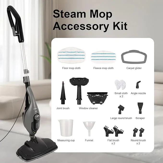 11-in-1 Steam Mop, 1550W Powerful Handheld Steam Cleaner, 260°F Multi-Functional Floor Steamer with 21.3FT Cord for Floors, Hardwood, Tiles, Grout, Windows, Kitchen, Bath, Adjustable (Grey) - NeatNest