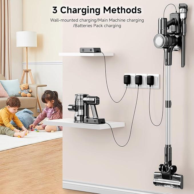 Cordless Vacuum Cleaner, 35Kpa Vacuum Cleaner for Home, 45Mins Stick Vacuum with LED Display, Anti-Tangle & Wall Mount Charging, 6 in 1 Lightweight Vacuum for Hard Floors, Carpet, Pet Hair (black) - NeatNest