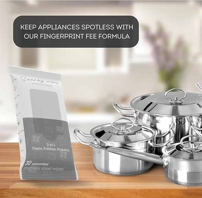 Swanky Stainless Steel Cleaner Wipes - Grime & Grease Remover Kitchen Cleaning Supplies - Clean & Shine, For Stove Top, Refrigerator, Sink, Oven, & Household Appliances - Soft Wipes, 300 Count - NeatNest