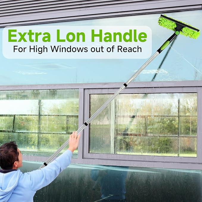 Professional 152" Window Squeegee Cleaner Tool with Extension Pole, 2-in-1 Squeegee for Window Cleaning Kit with Scrubber and Rotating Head, Window Cleaner for Car, Sliding Door, Shower Glass Door - NeatNest