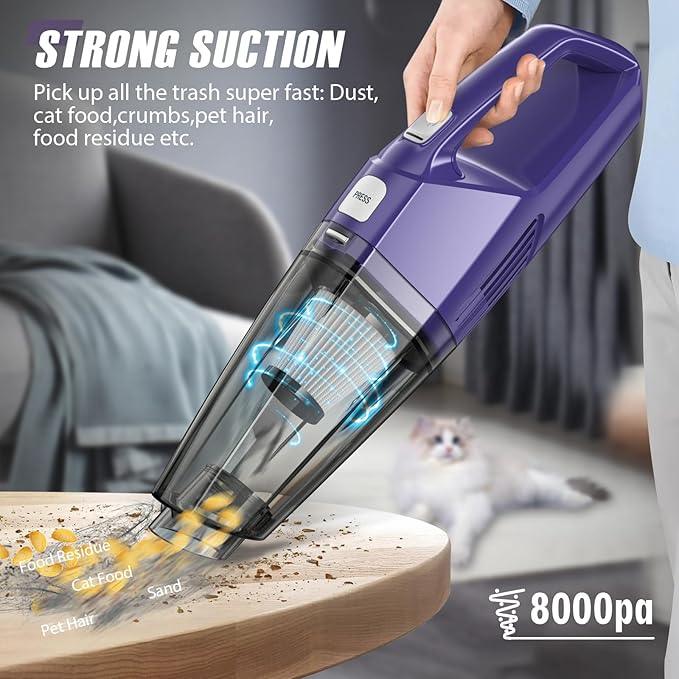 Handheld Vacuum Cordless — 3-in-1 Hand Held Vacuum Rechargeable with 8000Pa Powerful Suction, 1.7 Lbs Lightweight Handheld Vac, 30-Mins Quick Dust Removal for Car, Kitchen & Home - NeatNest