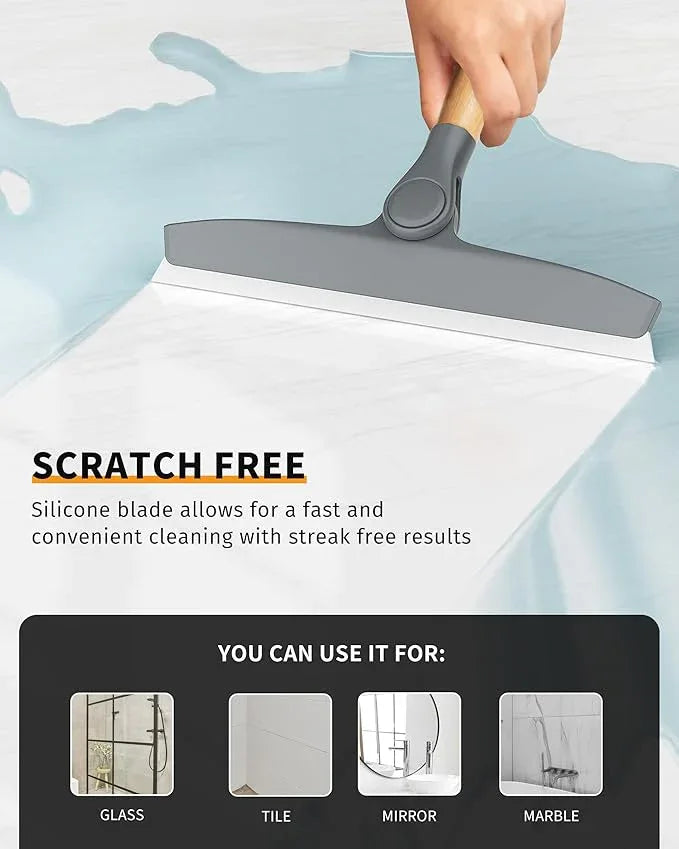 MR.SIGA All Purpose Silicone Squeegee for Shower Door, Mirror, Glass, Streak Free Shower Squeegee, Pivoting Bamboo Handle, Includes 1 Suction Hook, 10 inch Wide, Gray, 1 Pack - NeatNest
