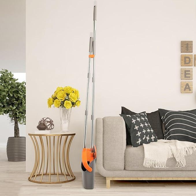 2-Pack Broom and Dustpan Set with Long Handle, Heavy Dust Broom and Dustpan Combo for Home,Kitchen, Office, Pet Hair(Gray Orange) - NeatNest