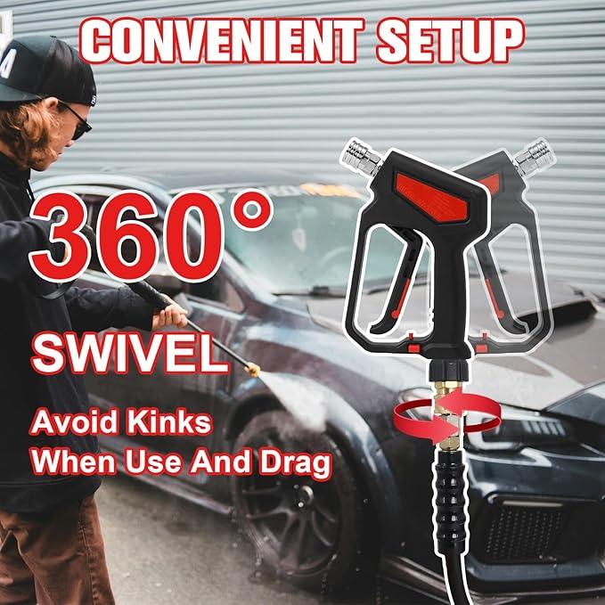 100FT Pressure Washer Hose 3/8''- 5000 PSI High Tensile Wire Braided Kink Resistant Power Washer Hoses Extension, Hot & Cold Water Max 140°F with 2 Pcs M22-14mm 3/8" Quick Connect Kits - NeatNest