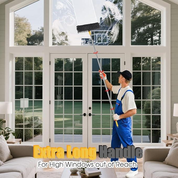 96" Long Handle Window Wall Cleaner Tool with Extension Pole,2 in 1 Large Window Squeegee with Cleaning Mop Tools Kit for Window/Wall/Baseboard/Floors Clean/Solar Panel Washer - NeatNest