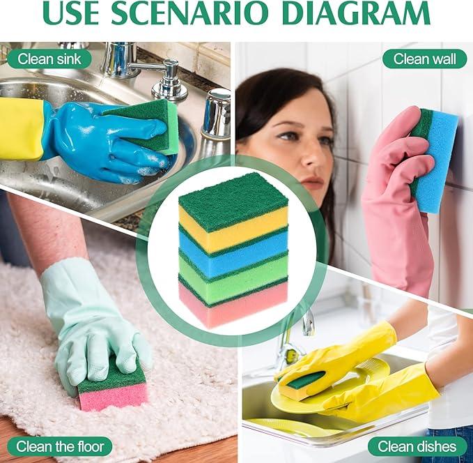 Patelai 100 Pcs Heavy Duty Cleaning Scrub Sponges for Kitchen Abrasive Scrubber Sponge Bulk One Scouring Scrubbing One Absorbent Dish for Washing Dishes Kitchen, Assorted Colors - NeatNest