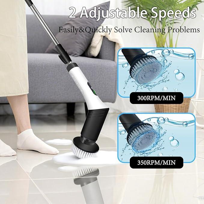 Spin Scrubber,9-In-1Multifunctional Cleaning Brush with Detachable Handle,9 Replaceable Brush Heads&LCD Display,Rechargeable Electric Spin Scrubber for Bedroom,Bathroom,Kitchen,Car - NeatNest