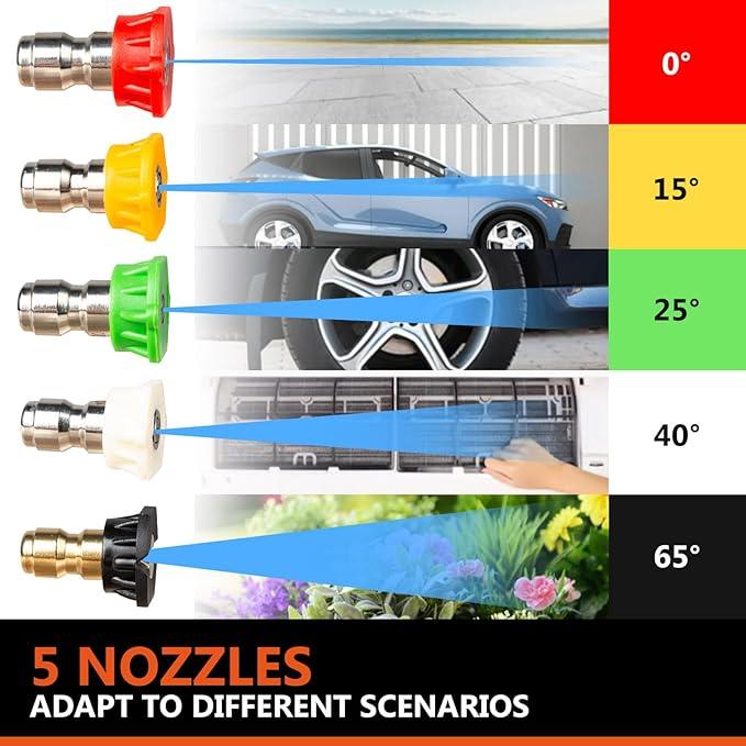 Kebtek Short Pressure Washer Gun with Foam Cannon 5200 PSI, 1/4” Quick Connect Snow Foam Lance for Car Washing Heavy Duty Brass with 5PCS Nozzle Tips and M22-15mm Connector - NeatNest