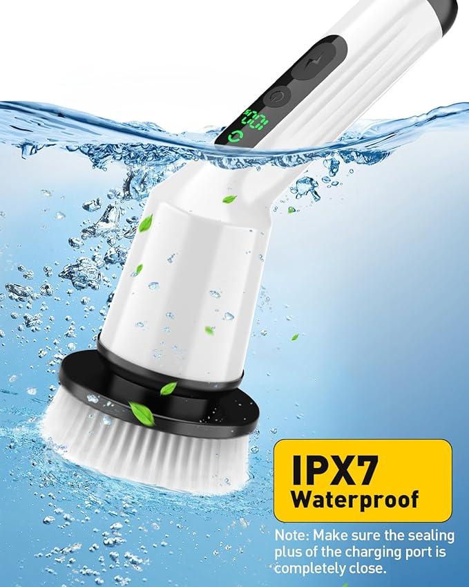 Electric Spin Scrubber for Cleaning Bathroom, Shower Scrubber Cordless Cleaning Brush with IPX7 Waterproof & 2 Speed, 3 Brush Heads, Bathroom Cleaning Supplies for Shower Tub Kitchen Tile Toilet White - NeatNest