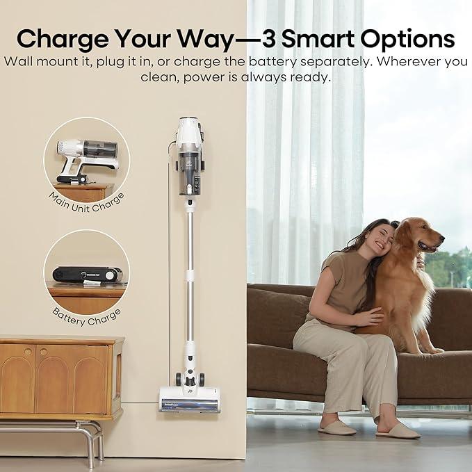 ElecKeys Cordless Vacuum Cleaner, 580W 48KPA 65Mins Vacuum Cleaners for Home, Self-Standing Anti-Tangle Vacuum with LED Display, Rechargeable, Lightweight, Cordless Vacuum for Floors/Pet Hair/Carpets - NeatNest