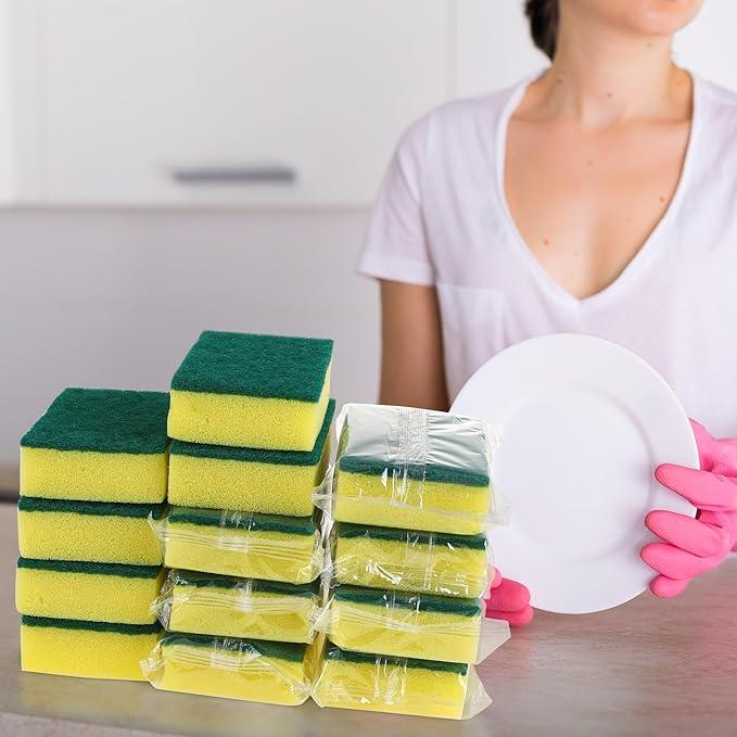 100 Pcs Individually Wrapped Sponges, Uncompressed Non Scratch Scrouing Sponges for Household Cleaning Dishes Kitchen Airbnb Apartment Car Bike Green - NeatNest