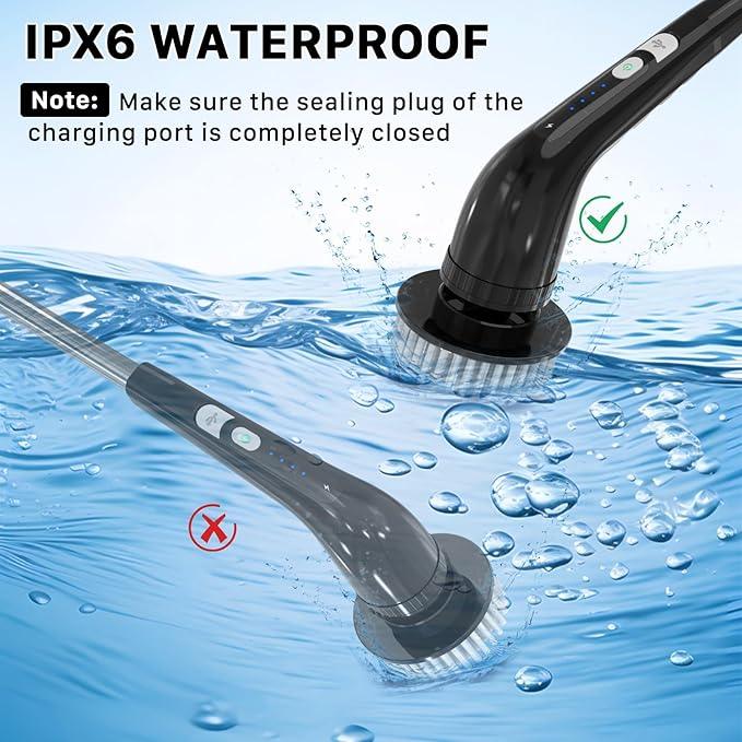 Electric Spin Scrubber, Cordless Cleaning Brush, Shower Scrubber with 7 Replaceable Brush, 2 Speeds and Adjustable Extension Handle for Bathroom Shower Bathtub Glass Car(Black) - NeatNest