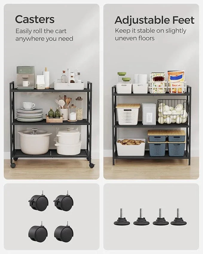 SONGMICS 3-Tier Metal Storage Rack with Wheels, Mesh Shelving Unit with X Side Frames, 31.5-Inch Width, for Entryway, Kitchen, Living Room, Bathroom, Industrial Style, Black UBSC183B01 - NeatNest