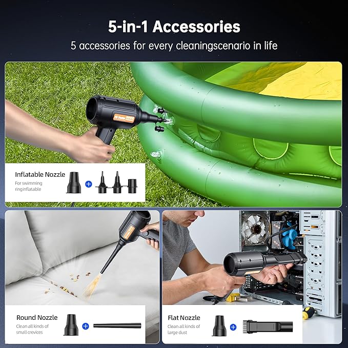 Electric Air Duster, 500W High-Power Corded Compressed Air Canister Replacement with Adjustable Speed, 10ft Cable - for Electronics, PC, Keyboard, Car, Camera, Inflatable Pool Toys