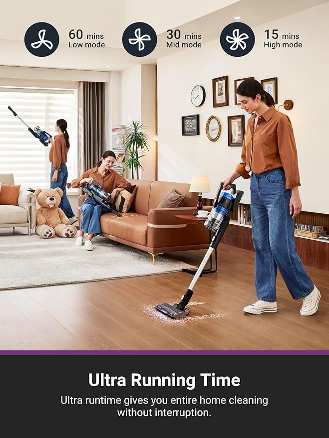Eureka Stylus Elite NEC490BL Cordless Stick Vacuum, 350W Powerful Suction, Self-Emptying Station, 60-Min Runtime, Anti-Tangle Brushroll, 5-Layer HEPA Filtration, Ideal for Pet Hair&All Floor Types - NeatNest