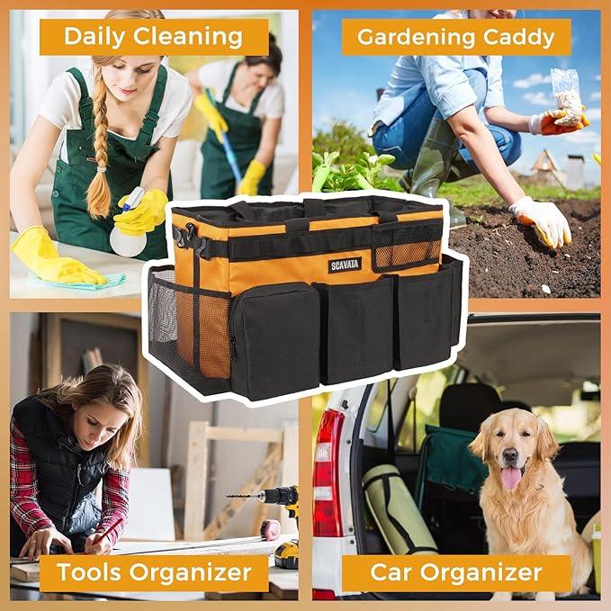 Wearable Cleaning Caddy Bag, Cleaning Caddy Supplies Organizer with Handle & Shoulder Straps for Housekeepers, Under Sink & Car Cleaning Tool Organizers with 4 Foldable Divider (Orange) - NeatNest