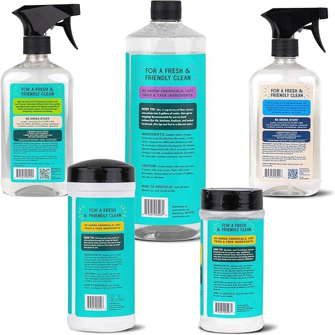 Aunt Fannie's Whole Home Cleaning Bundle: All Purpose Spray, Floor Cleaner, Glass & Window Cleaner, Multi-Surface Wipes, Carpet Refresher - NeatNest