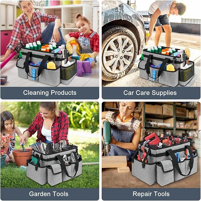 Cleaning Caddy Bag,Large Cleaning Supplies Organizer with Handle for Housekeepers,Gray - NeatNest