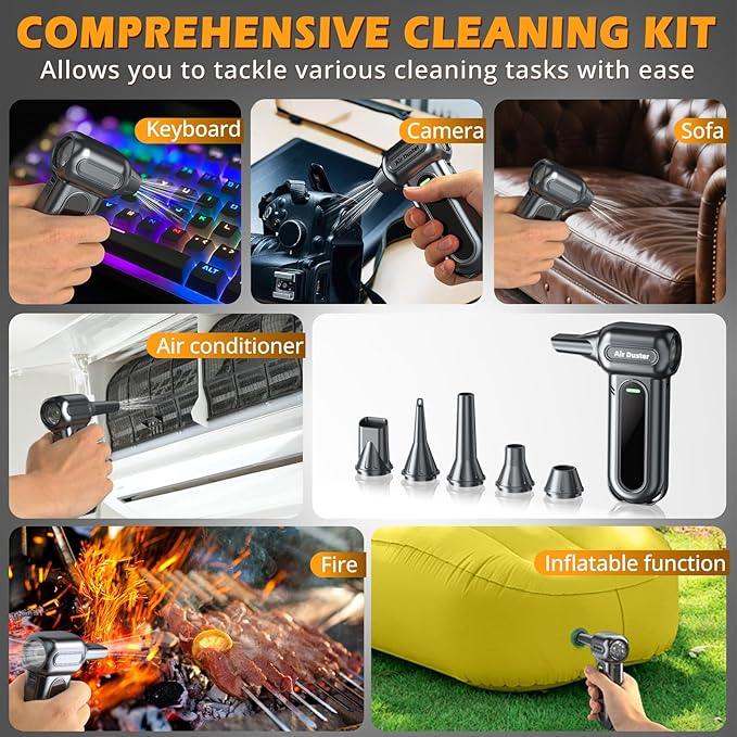 Electric Air Duster Cleaning Tools -180000RPM Super Power Cordless Air Duster, Rechargeable Brushless Motor Durable Blower, 4-Gear Adjustable Dust Blower for Computer, Keyboard and Car - NeatNest