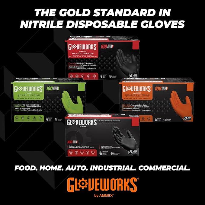 GLOVEWORKS HD Orange Nitrile Disposable Gloves 8 Mil Raised Diamond Texture, 100 - NeatNest
