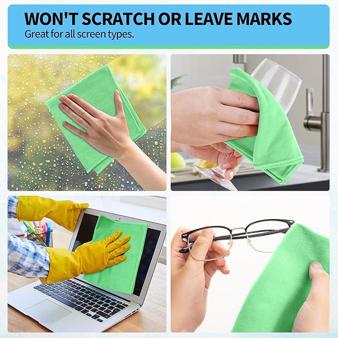 HOMERHYME Microfiber Cleaning Cloth, 10 Pack Glasses Cleaning Cloth, 16" ×14" Window Cleaning Rags, Streak Free Lint Free Polishing Cloths Wipes for Eye Glass Stainless Steel Windshield, Sage Green - NeatNest