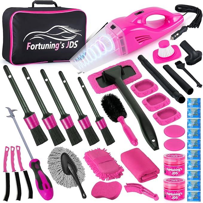 38PCS Car Detailing Kit Interior Cleaner with High Power Handheld Vacuum, Car Wash kit with Detailing Brush Set,Car Interior Detailing Kit,,Pink Car Accessories for Motorcycle,Cars,Gift for Women - NeatNest