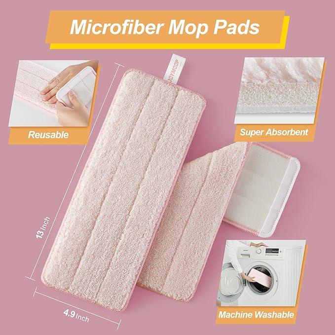 JOYMOOP Pink Mop and Bucket with Wringer Set for Home, with 3 Reusable Microfiber Mop Pads, Hands-Free Self-Cleaning System, Suitable for Floor Cleaning and Wall Cleaner - NeatNest