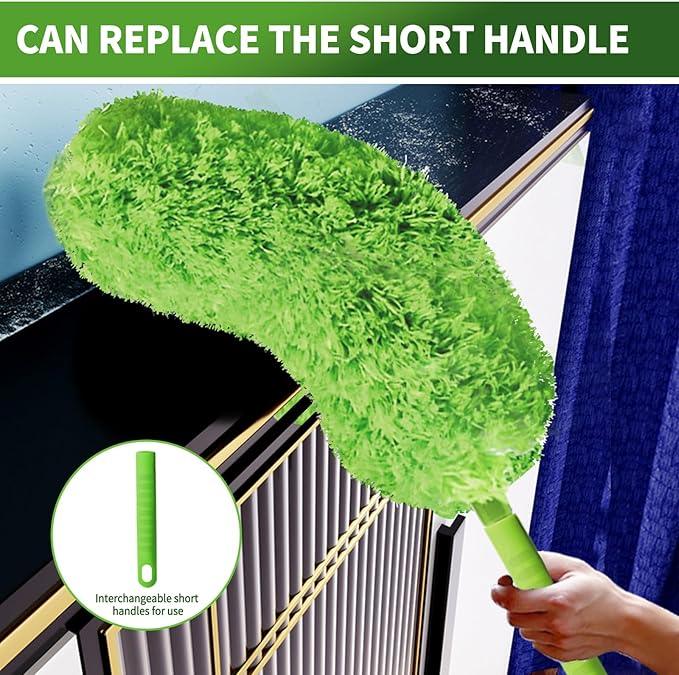 Cobweb Duster with Extension Pole, Washable Cleaning Duster Set with 2 Duster Heads, Corner Brush, 15-110-Inch Telescoping Pole for high Ceiling Fans, Long Duster for high Ceilings,Spider Web Brush - NeatNest