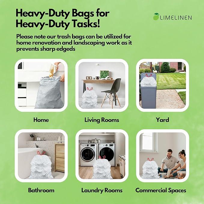 Mighty Flex 13 Gallon Trash Bags Drawstring, 400ct Heavy-Duty Large Garbage Bags, Ultra-Flexible, Leak and Odor-Resistant Plastic Garbage Bags for Home and Commercial Use, Unscented (White) - NeatNest