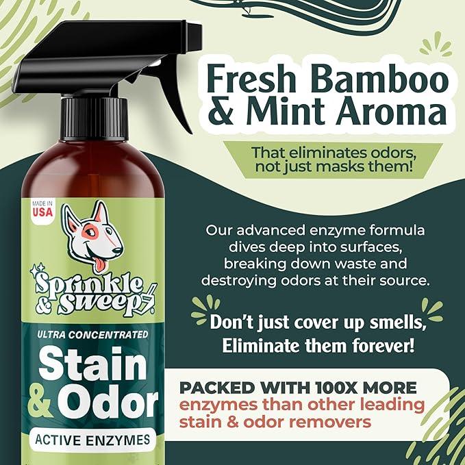 Sprinkle & Sweep Pet Accident Cleanup for all Hard Surface - Non Toxic Quick Pet Mess Cleaner & Odor Remover for Urine, Poop, Vomit, Diarrhea & Potty Training (1Bag + Sweepr Kit + 1 Spray) - NeatNest