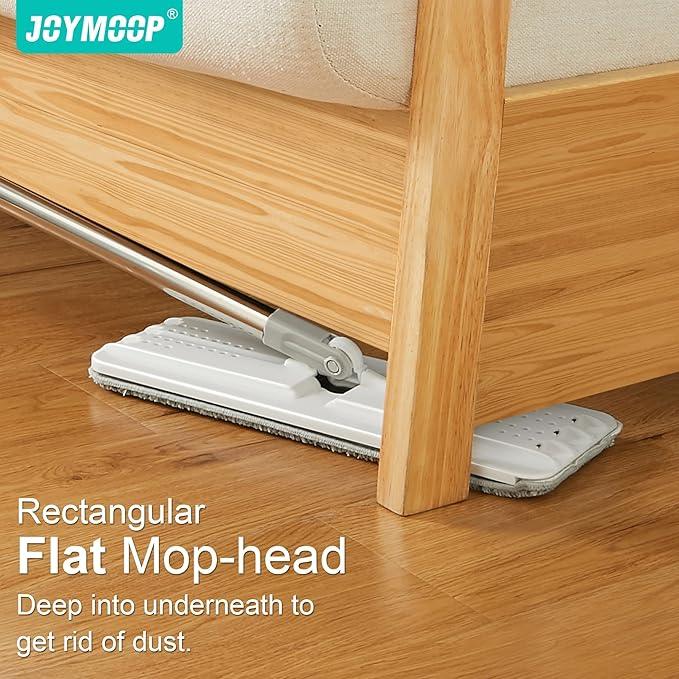 JOYMOOP White Flat Mop & Bucket with 1 Microfiber Pad, 12 Disposable Toilet Brushes, Stainless Steel Toilet Brush and Holder Set, Multi-Functional Cleaner for Floors, Windows, and Toilets - NeatNest
