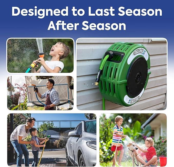 Macnaught Retractable Garden Hose Reel, 60 Ft Water Hose Reel Heavy Duty Retractable Hose with Metal 180° Swivel Rotation Bracket for Wall Mount - Green - NeatNest