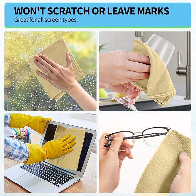 HOMERHYME Microfiber Cleaning Cloth - 10 Pack Glasses Cleaning Cloth, 16" x 14" Window Cleaning Rags, Streak Free Lint Free Polishing Cloths Wipes for Eye Glass, Stainless Steel, Windshield, Beige - NeatNest