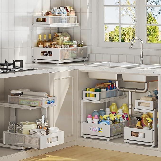 2 Pack Under Sink Organizer with Next-Gen Ball-Bearing Slides,2-Tier Pull Out Cabinet Storage,Height Adjustable Drawer Shelf for Bathroom,Kitchen,Laundry,Cabinet,Pantry(Patent Pending) - NeatNest