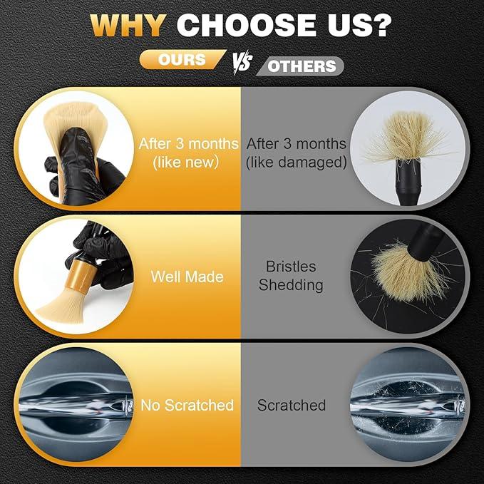 10PCS Car Detailing Brush Set,Boars Hair Car Cleaning Detail Brush kit,Ultra Soft No Scratch Car Dust Brush,Car Interior Detailing Brushes Kit,Detail Brushes Car Detailing for Interior Exterior(gold) - NeatNest