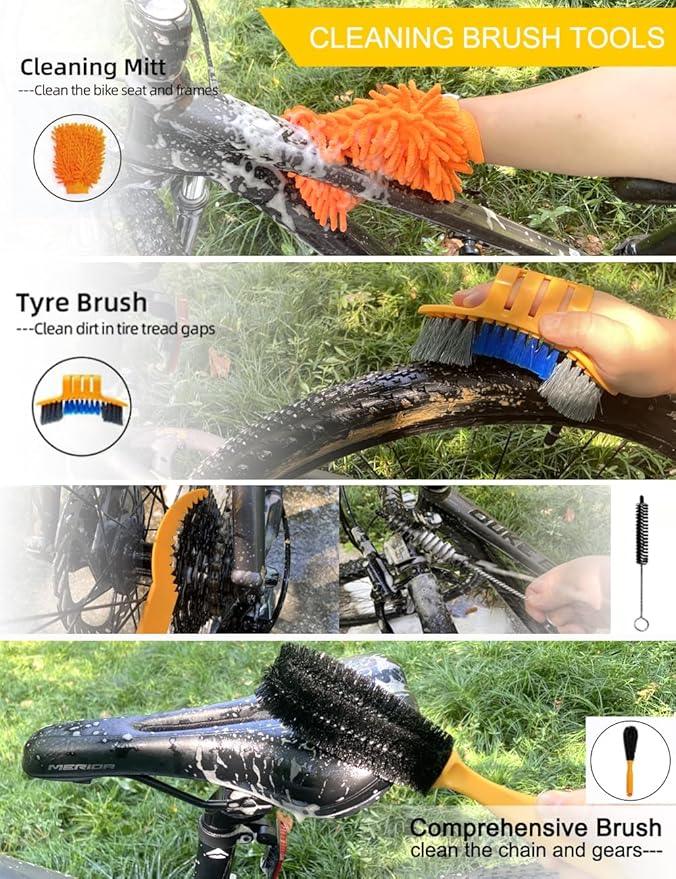 Bike Cleaner kit to Clean/Protect/Lube Bicycle,with Chain Scrubber,Cleaning Brush Tool,Bike Cleaner(19oz),Degreaser(10or19oz),Wet Lubricant(2oz) - NeatNest