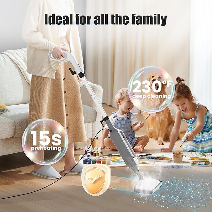 12 in 1 Steam Mop, Detachable Handheld Steam Cleaner for Home, 23FT Cord, for Hardwood Floor Cleaning, Tile, Carpet, Furniture, Clothes, Windows, Grey - NeatNest