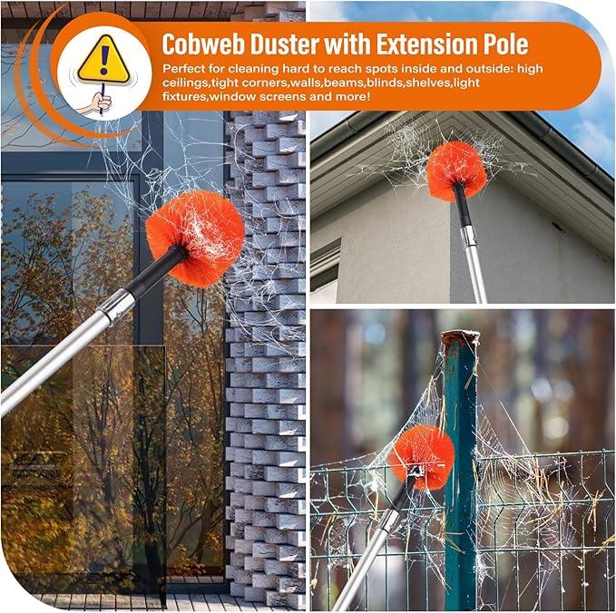 26 FT Cobweb Duster with Extension Pole,Spider Web Brush with Pole Extend 5-20FT,Spiderweb Cleaner with 4-Stage Telescopic Aluminum Pole,Spider Brush Cobweb for Outdoor & Indoor Cleaning - NeatNest