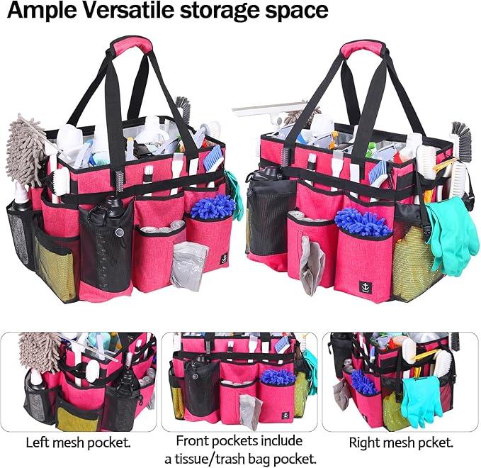 Extra Large Rolling Cleaning Caddy Bag with Detachable, Foldable Trolley Portable Cleaning Cart for Housekeeping Cleaning Caddy with Adjustable Shoulder Strap and Multiple Storage Pockets - NeatNest