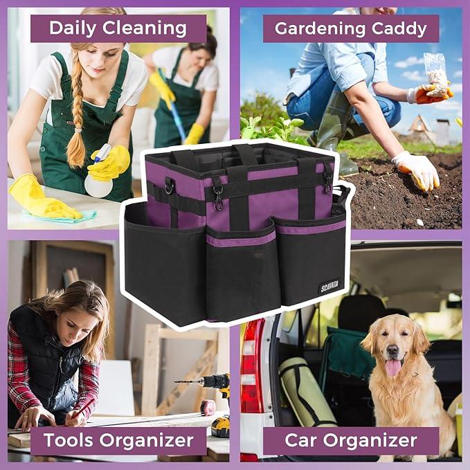 Compact Wearable Cleaning Caddy, Small Cleaning Caddy Supplies Organizer with Handle & Shoulder Straps for Housekeepers, Under Sink & Car Cleaning Tool Organizers Bag (RoyalPurple) - NeatNest