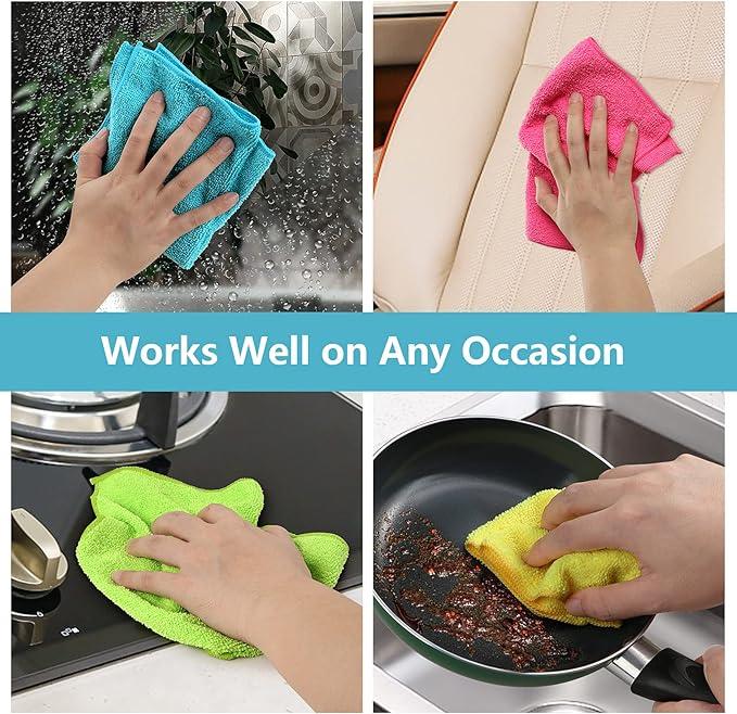 HOMEXCEL Microfiber Cleaning Cloth, 24 Pack Cleaning Rags, Cleaning Towels with 4 Color Assorted, 11.5"X11.5"(Green/Blue/Yellow/Pink) - NeatNest